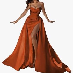 Burnt orange satin formal dress